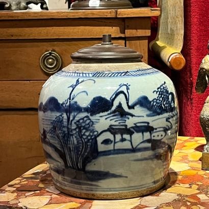 Two lamp-mounted ginger jars in porcelain...