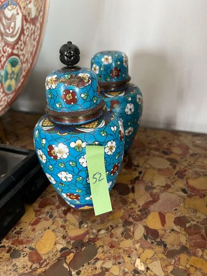 Two covered vases with cloisonné enamel decoration...