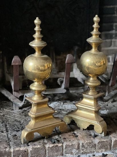Pair of brass andirons in the 17th century...