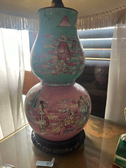 Double gourd vase mounted as a lamp with...