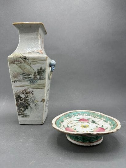 Polychrome enameled porcelain baluster vase...