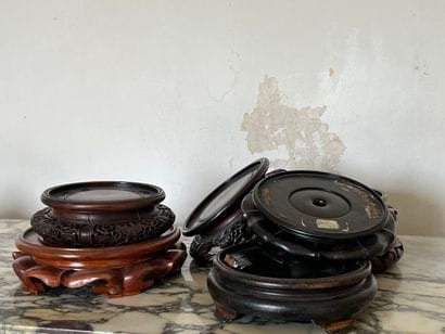 Set of Chinese carved wooden pedestals, some...