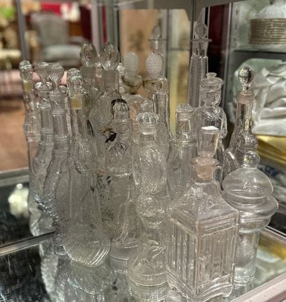Collection of molded glass decanters (as...