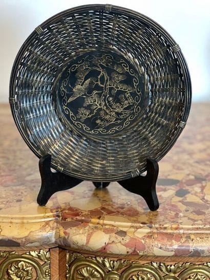 Copper wickerwork bowl with gilded decoration...