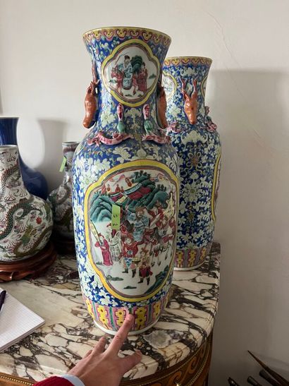 Pair of porcelain baluster vases decorated...