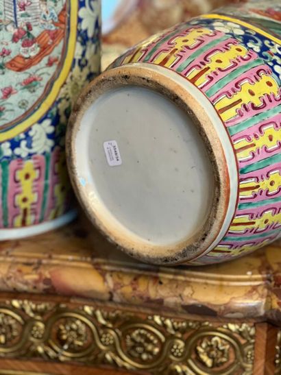 Pair of porcelain baluster vases decorated...