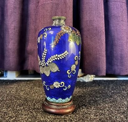 Cloisonné enamel vase with narrowed neck...