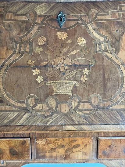 Wood veneer sloping desk opening with a flap...
