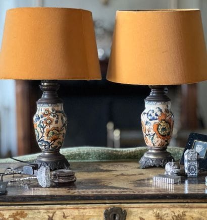 Pair of ceramic lamps with polychrome decoration...