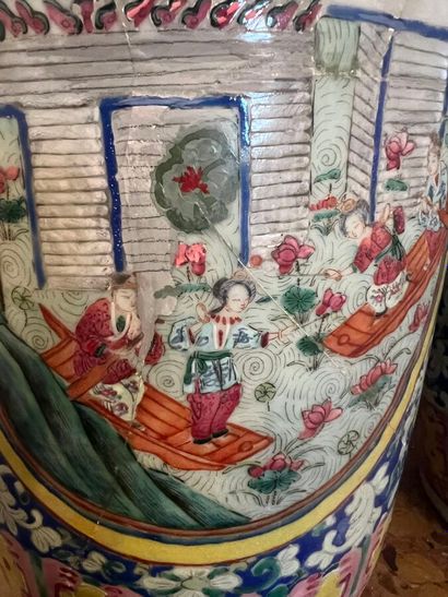 Pair of porcelain baluster vases decorated...