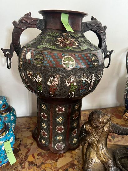 Bronze flared-neck vase decorated in cloisonné...