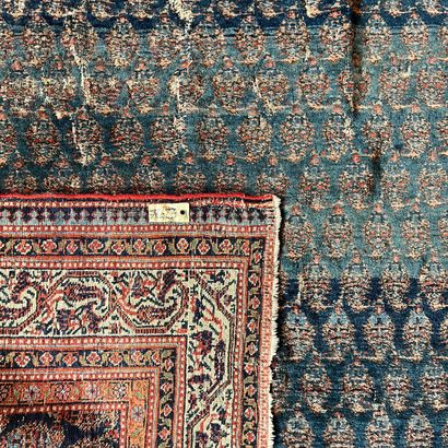 Oriental rug with blue background and stylized...