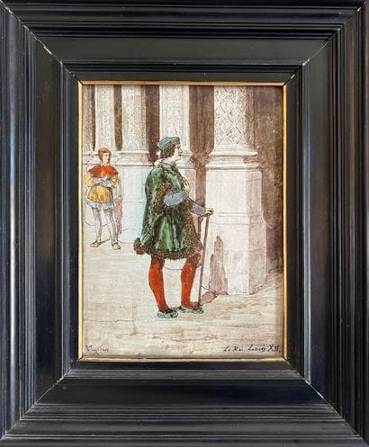 Porcelain plaque with polychrome enamel decoration...