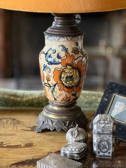 Pair of ceramic lamps with polychrome decoration...