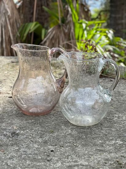 Biot - Two blown glass carafes. 
Height:...