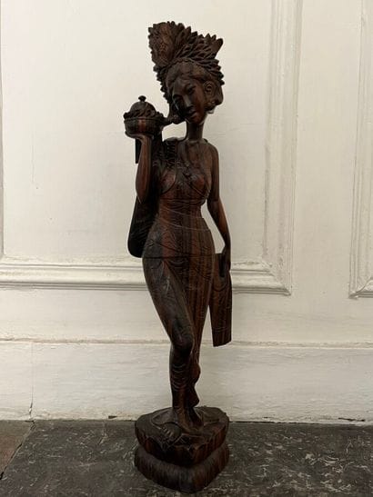 Four Asian-style wooden sculptures of deities
Modern...