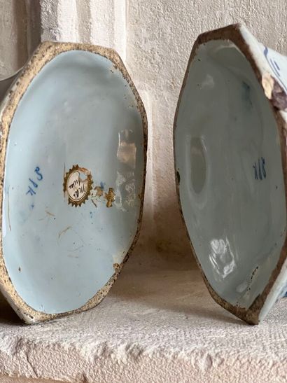 Pair of Delft earthenware covered vases with...