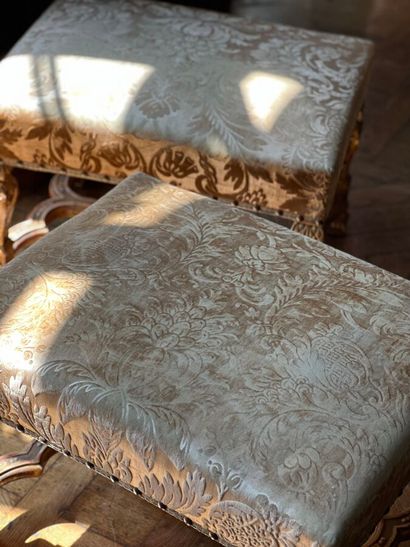 Pair of large Louis XIV-style stools in carved...