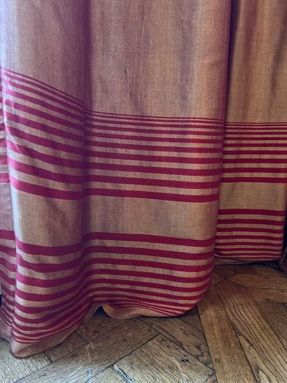 Pair of curtains in pink moiré fabric, the...