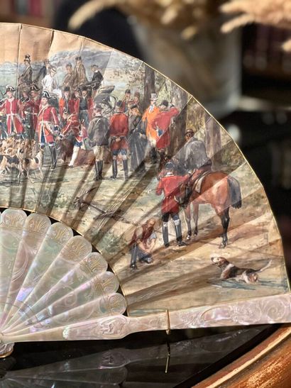 Éventail à décor d'une chasse à cour et d'une...