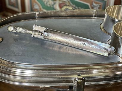 Silver-plated metal carving cart. The four-legged...