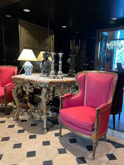 Pair of carved and gilded wood bergères with...