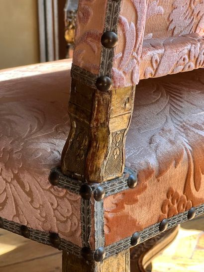 Pair of large armchairs in richly carved,...