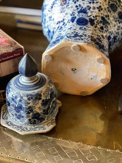 Covered Delft earthenware jar with blue and...