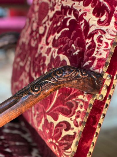 Large armchair in natural wood carved with...