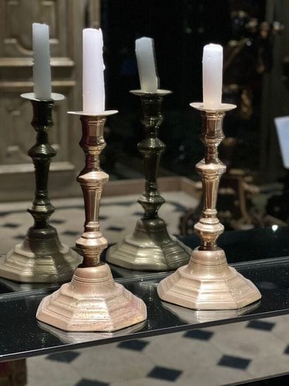Pair of brass torches, octagonal base
18th...