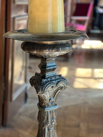 Large repoussé copper candlestick mounted...