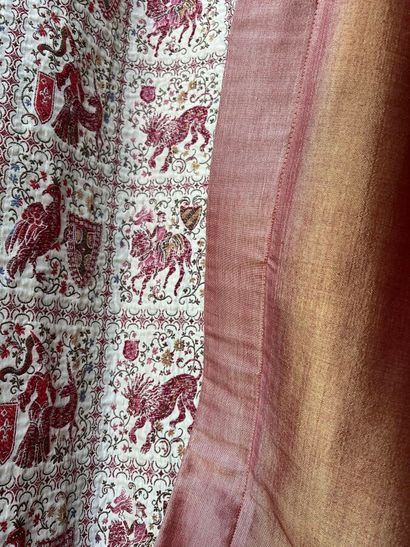 Pair of curtains in pink moiré fabric, the...
