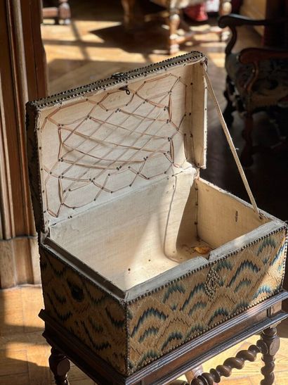 Wooden chest decorated with polychrome chevron...