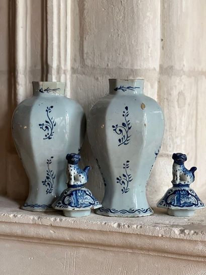 Pair of Delft earthenware covered vases with...