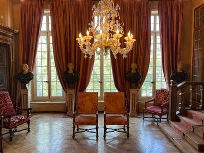 Pair of curtains in pink moiré fabric, the...