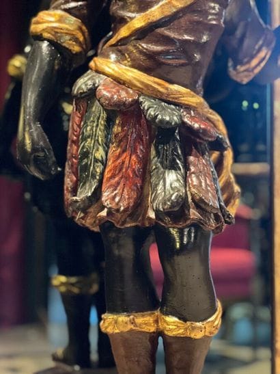 Pair of polychrome and gilded carved wood...