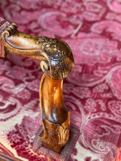Large armchair with flat back, in carved...