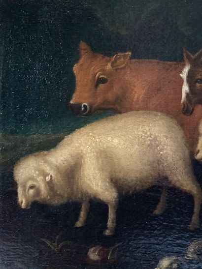 Ecole du XVIIe siècle
Mouton, boeuf et ânes
Huile...