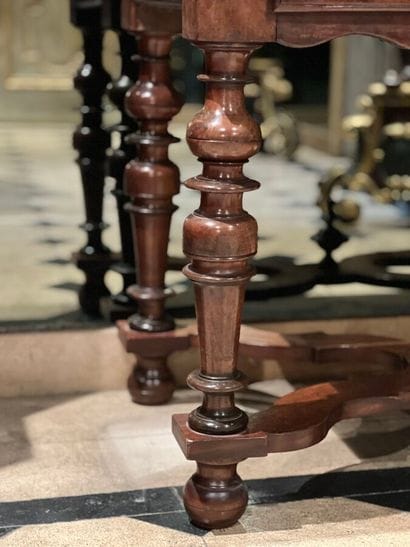 Walnut table in the Louis XIII style opening...