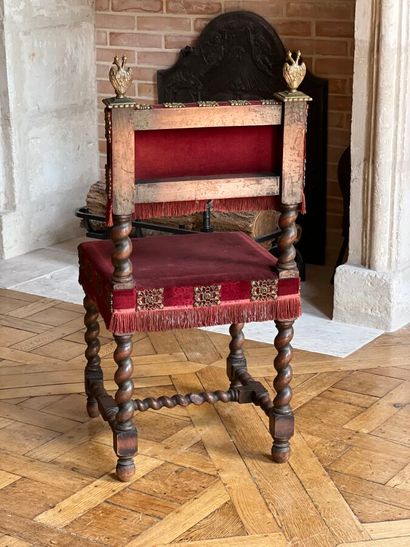 Natural wood turned chair, the backrest surmounted...