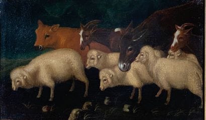 Ecole du XVIIe siècle
Mouton, boeuf et ânes
Huile...