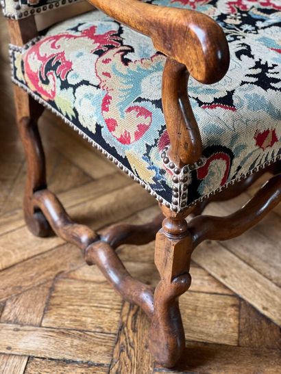 Pair of armchairs in natural wood. The legs...
