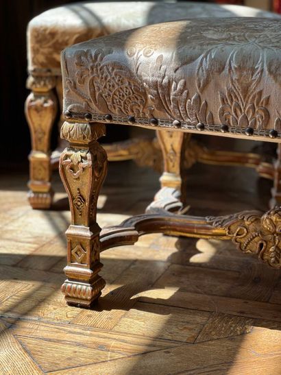 Pair of large Louis XIV-style stools in carved...