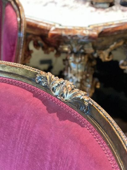 Pair of carved and gilded wood bergères with...