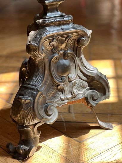 Large repoussé copper candlestick mounted...