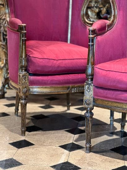 Pair of carved and gilded wood bergères with...