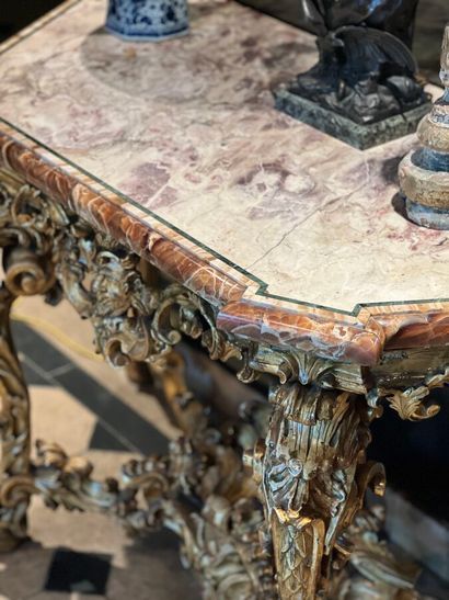 Gilded carved wood console with openwork...