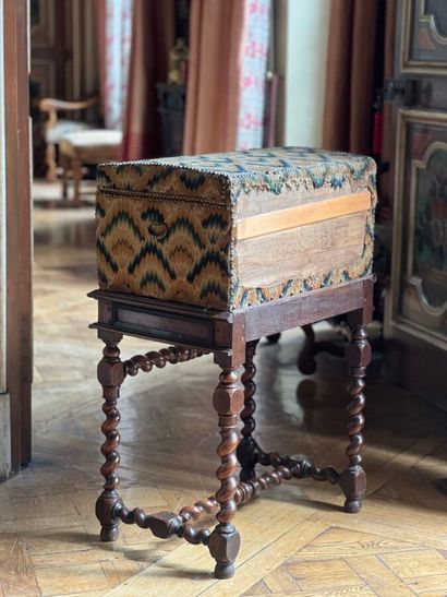 Wooden chest decorated with polychrome chevron...