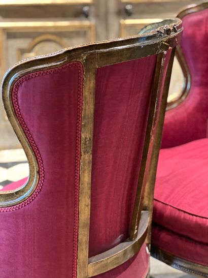 Pair of carved and gilded wood bergères with...