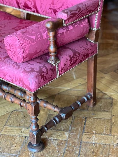 Sofa with ears in natural turned wood, resting...